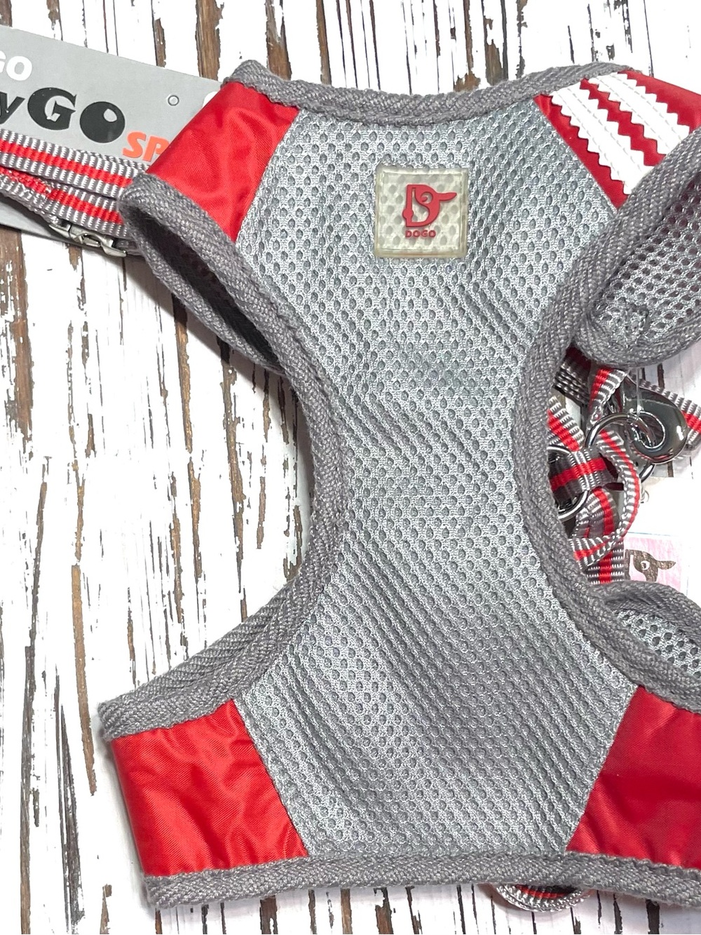 Grey & Red Mesh Dog Harness -with matching leash Large